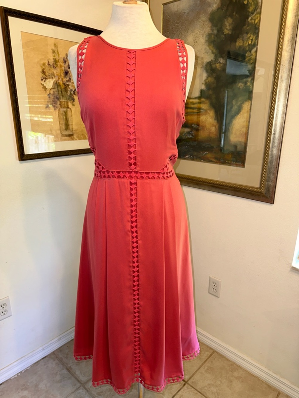 Ann Taylor Women's Sleeveless Coral A-Line Dress Size 10 - Picture 7 of 14